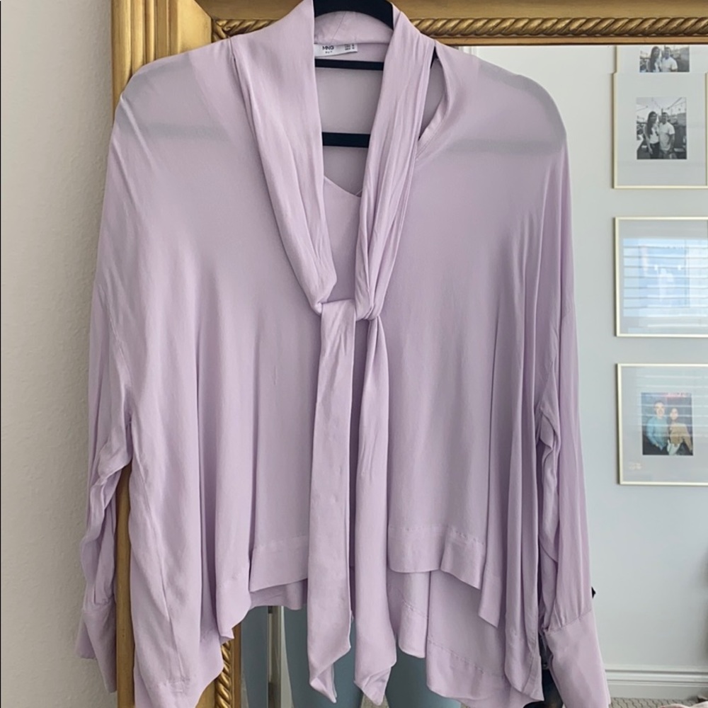 Mango Lilac Front Tie Blouse